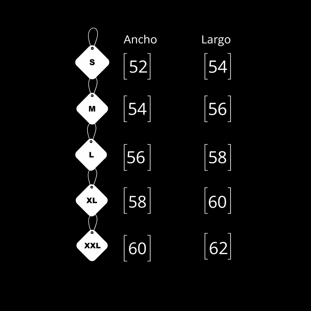 Tabla de tallas S M L XL XXL – Ancho y Largo en cm